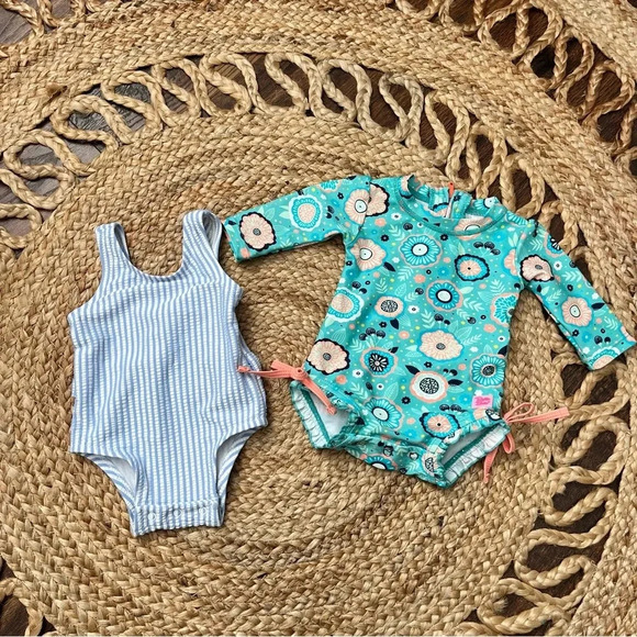 Ruffle Butts Toddler Girls Swimsuit Size 0-3 Months 1 Pc Rashguard Island Dream - Picture 5 of 5